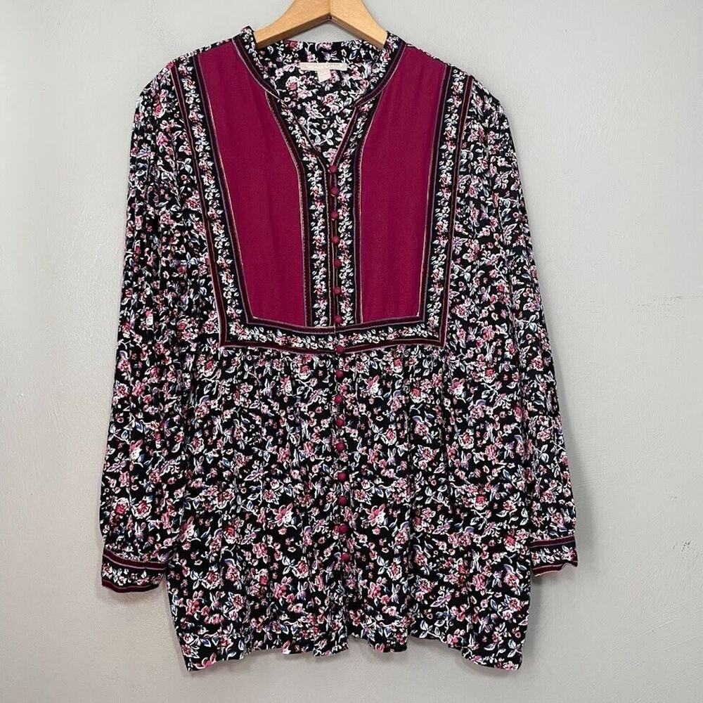 Woman Within Size 18 20 Black Floral Peasant Top Dark Romantic Velvet Whimsigoth